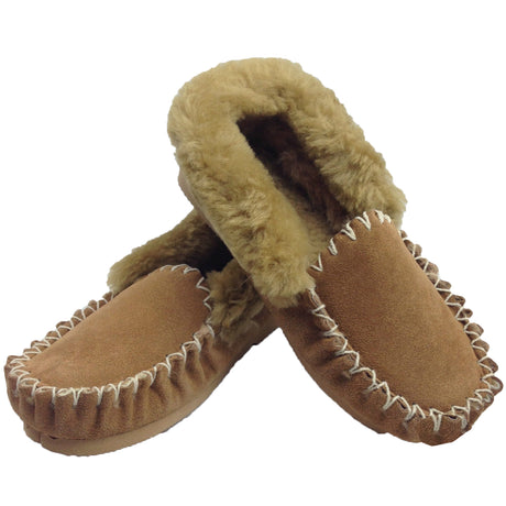 Sheepskin Merino Wool Moccasins - Chestnut (Slip On Closed Slippers for Winter)