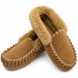 Sheepskin Merino Wool Moccasins - Chestnut (Slip On Closed Slippers for Winter)