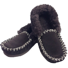 Sheepskin Merino Wool Moccasins - Chocolate Brown (Slip On Closed Slippers for Winter)