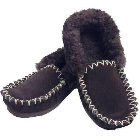 Sheepskin Merino Wool Moccasins - Chocolate Brown (Slip On Closed Slippers for Winter)