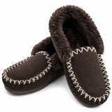 Sheepskin Merino Wool Moccasins - Chocolate Brown (Slip On Closed Slippers for Winter)