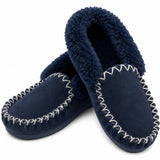Sheepskin Merino Wool Moccasins - Navy (Slip On Closed Slippers for Winter)