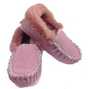Sheepskin Merino Wool Moccasins - Pink (Slip On Closed Slippers for Winter)