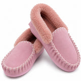 Sheepskin Merino Wool Moccasins - Pink (Slip On Closed Slippers for Winter)