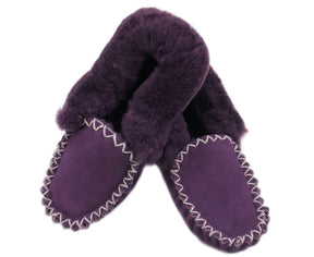 Sheepskin Merino Wool Moccasins - Purple (Slip On Closed Slippers for Winter)