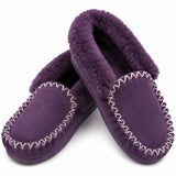 Sheepskin Merino Wool Moccasins - Purple (Slip On Closed Slippers for Winter)