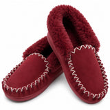 Sheepskin Merino Wool Moccasins - Red (Slip On Closed Slippers for Winter)