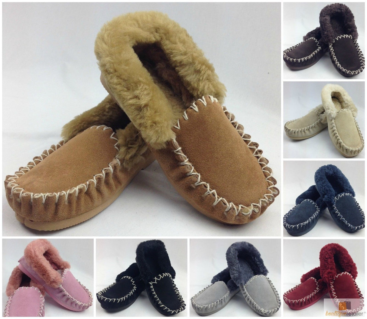 Sheepskin Merino Wool Moccasins Slippers Winter Casual Genuine Slip On UGG Non-Slip - Black
