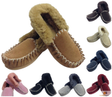 100% Sheepskin Moccasins Slippers Winter Casual Genuine Slip On UGG Non-Slip - Beige (Sand)