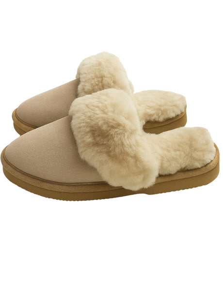 100% Sheepskin Wool Womens Beige Slippers (Slip On Winter UGG Scuffs)