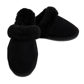 Sheepskin Wool Womens Slippers Scuffs Slip On Winter Ugg Slippers in Black