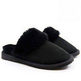 100% Sheepskin Wool Womens Black Slippers (Slip On Winter UGG Scuffs)