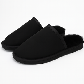 Sheepskin Wool Mens Slippers Scuffs Slip On Winter Ugg Slippers in Black