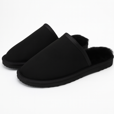 Sheepskin Wool Mens Slippers Scuffs Slip On Winter Ugg Slippers in Black - 9