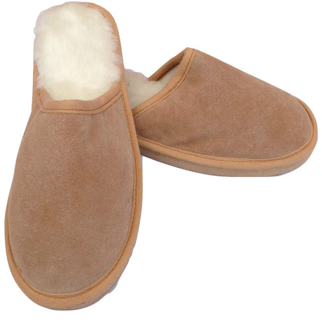 100% Sheepskin Moccasin Slippers Winter Genuine Scuffs Slip On Mens Womens - Grey (with fur)