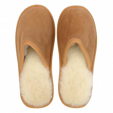 100% Sheepskin Wool Unisex Chestnut Slippers (Slip On Winter UGG Scuffs)