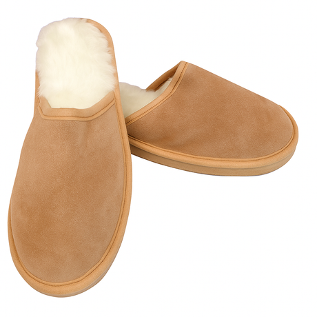100% Sheepskin Wool Unisex Chestnut Slippers (Slip On Winter UGG Scuffs)