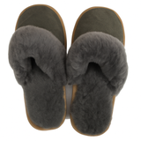 Sheepskin Wool Womens Slippers Scuffs Slip On Winter Ugg Slippers in Grey