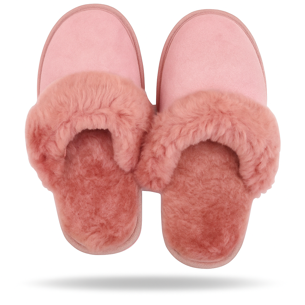 Sheepskin Wool Womens Slippers Scuffs Slip On Winter Ugg Slippers in Pink