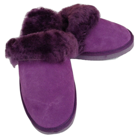 100% Sheepskin Moccasin Slippers Winter Genuine Scuffs Slip On Mens Womens - Red (with fur)