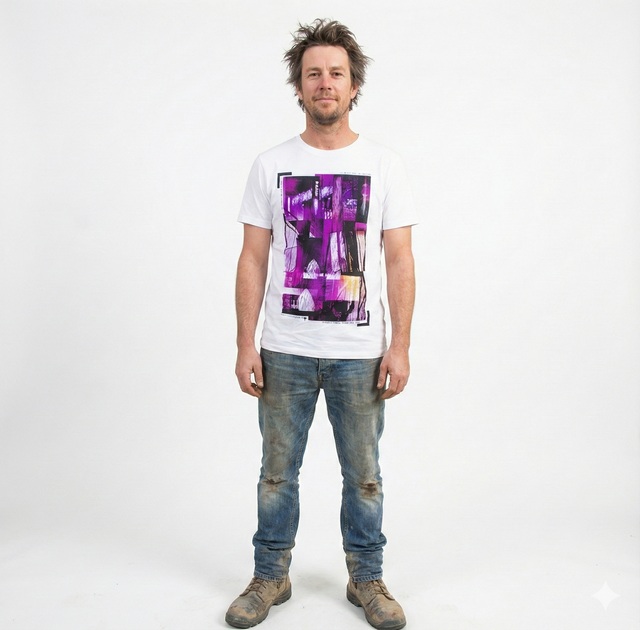 100% Cotton Print Design Slim Fit T-Shirt - White (Basic Tee Top)
