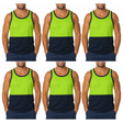 6x HI VIS Singlet/Tank Top Bulk Pack - Lime/Navy (High Visibility Fluro Safety Workwear)