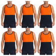 6x HI VIS Singlet/Tank Top Bulk Pack - Orange/Navy (High Visibility Fluro Safety Workwear)