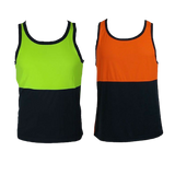 Hi Vis SINGLET Work Wear Safety Tank Top Fluro Micro Mesh UPF50+ High Visibility - Lime