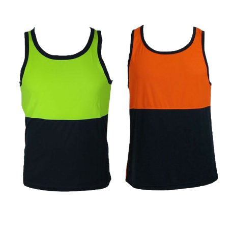 Hi Vis SINGLET Work Wear Safety Tank Top Fluro Micro Mesh UPF50+ High Visibility - Lime