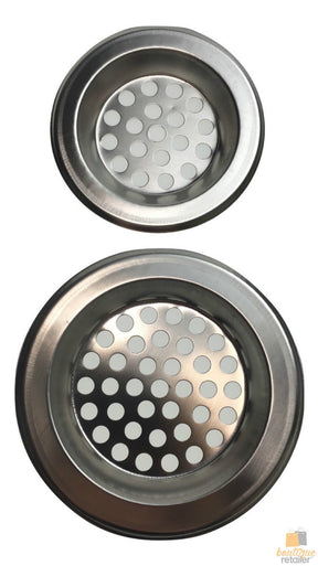 2x Stainless Steel Sink Strainers 75mm/60mm - Kitchen/Laundry/Bathroom Drain