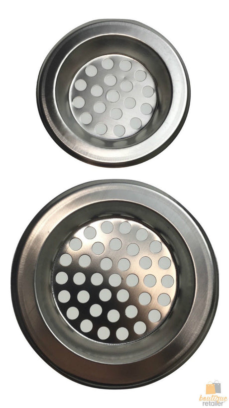 2x Stainless Steel Sink Strainers 75mm/60mm - Kitchen/Laundry/Bathroom Drain