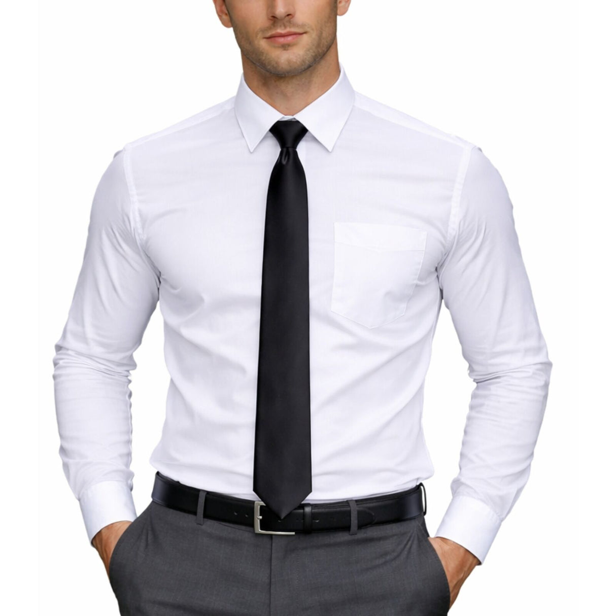 Mens Black Skinny Tie - Plain Polyester Skim Necktie (Formal/Wedding/Party)