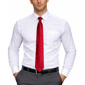 Mens Burgundy Skinny Tie - Plain Polyester Skim Necktie (Formal/Wedding/Party)