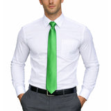 Mens Green Skinny Tie - Plain Polyester Skim Necktie (Formal/Wedding/Party)