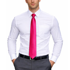Mens Hot Pink Skinny Tie - Plain Polyester Skim Necktie (Formal/Wedding/Party)