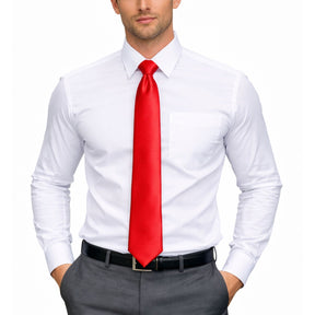 Mens Red Skinny Tie - Plain Polyester Skim Necktie (Formal/Wedding/Party)