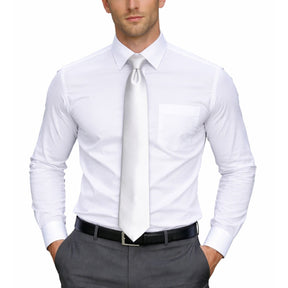Mens White Skinny Tie - Plain Polyester Skim Necktie (Formal/Wedding/Party)