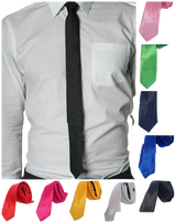 Mens SKINNY TIE Plain Wedding Slim Necktie Formal Casual Narrow Party - Black