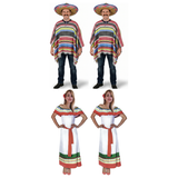 Mexican Fiesta Group Costume Set - 2x Poncho & Sombrero + 2x Womens Mexican Dress (Halloween & Fancy Dress)