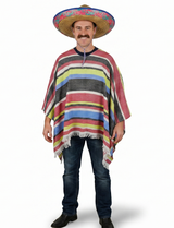 Mens Mexican Poncho + Sombrero Set - Wild West/Cowboy (Halloween & Fancy Dress)