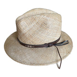 Straw Fedora Hat - Natural & Brown Leather - S