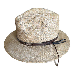 Straw Fedora Hat - Natural & Brown Leather - S