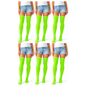 6x Over Knee Stay Up Stockings Bulk Pack - Fluro Green (Halloween Costume Socks & Fancy Dress Party)