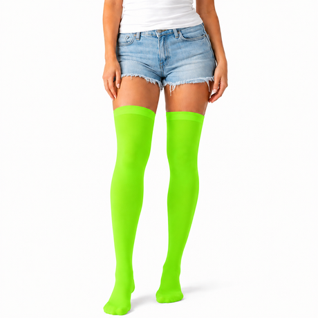 Over Knee Stay Up Stockings - Fluro Green (Halloween Costume Socks & Fancy Dress Party)