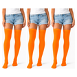 3x Over Knee Stay Up Stockings Pack - Fluro Orange (Halloween Costume Socks & Fancy Dress Party)