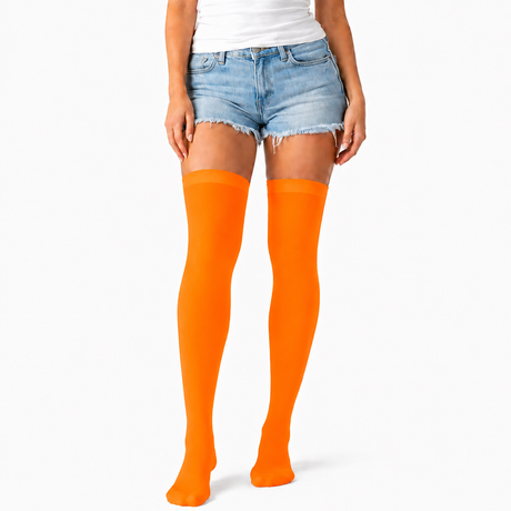 Over Knee Stay Up Stockings - Fluro Orange (Halloween Costume Socks & Fancy Dress Party)