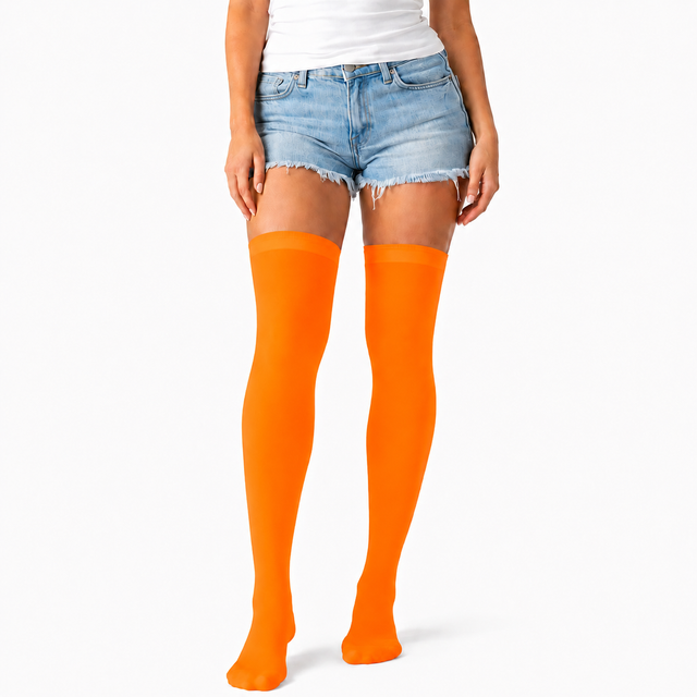 Over Knee Stay Up Stockings - Fluro Orange (Halloween Costume Socks & Fancy Dress Party)