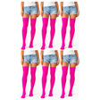 6x Over Knee Stay Up Stockings Bulk Pack - Hot Pink (Halloween Costume Socks & Fancy Dress Party)
