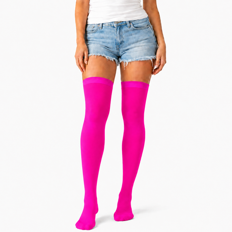 Over Knee Stay Up Stockings - Hot Pink (Halloween Costume Socks & Fancy Dress Party)