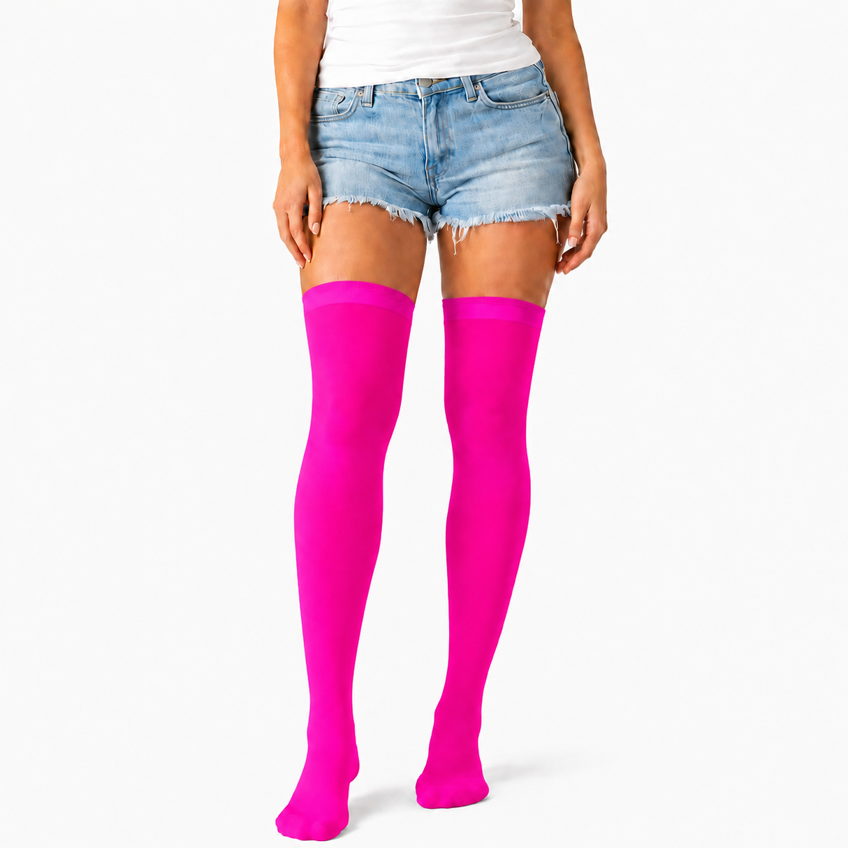 Over Knee Stay Up Stockings - Hot Pink (Halloween Costume Socks & Fancy Dress Party)
